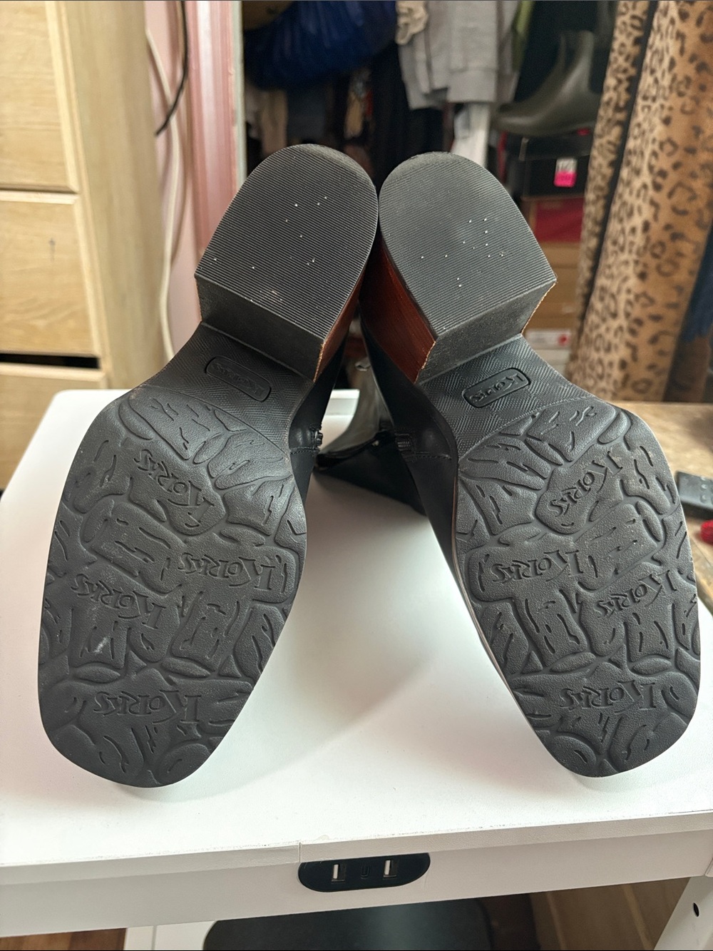 Kork-Ease Black Leather Ankle Boots with Brown Stacked Heel - Picture 3 of 8
